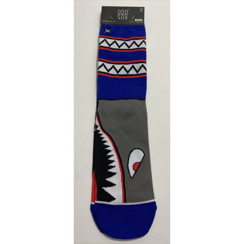 Odd Sox War Fangs Crew Socks Mens Size 8-12 Blue Grey Shark OSWARFANG NWT